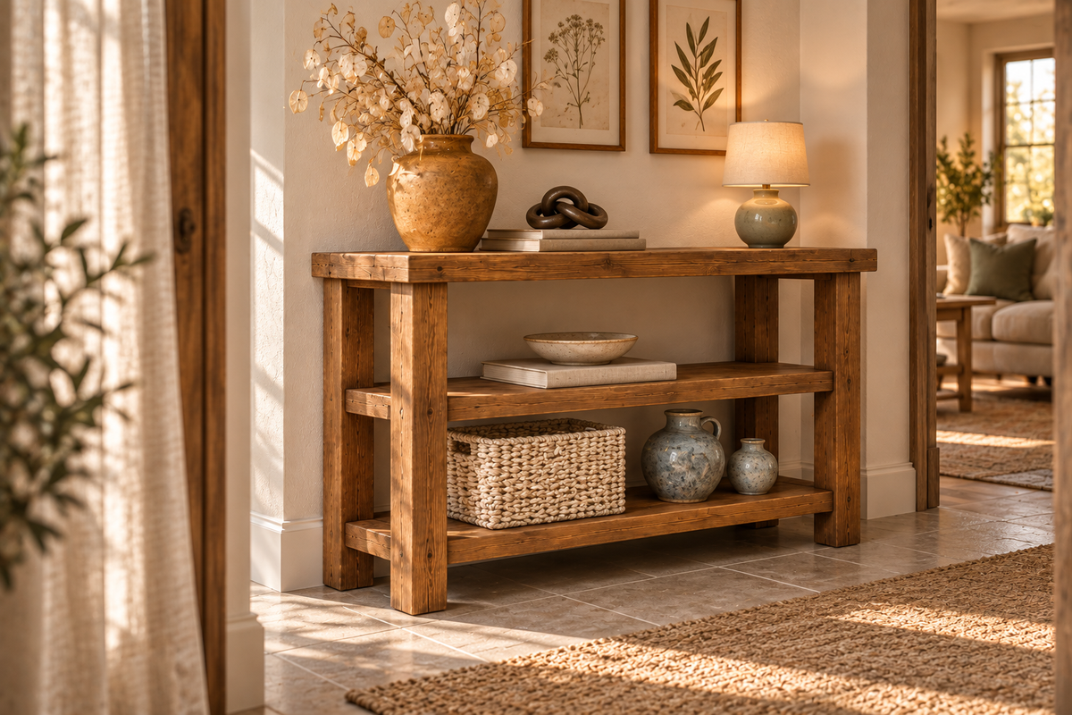 BRAMLEY Console Table / Side Table With Shelf Solid Wood