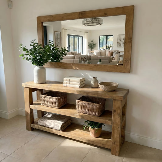 BRAMLEY Console Table / Side Table With Shelf Solid Wood
