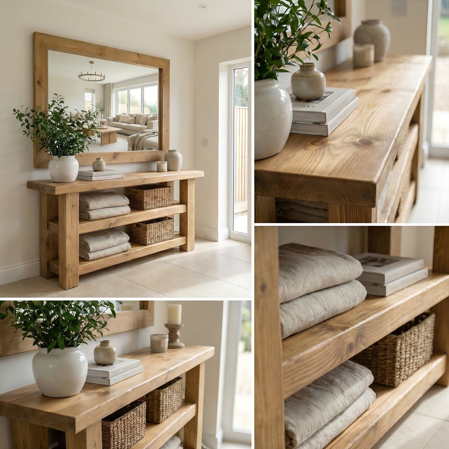 BRAMLEY Console Table / Side Table With Shelf Solid Wood