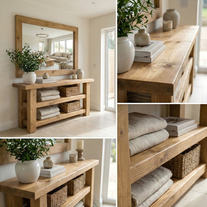 BRAMLEY Console Table / Side Table With Shelf Solid Wood