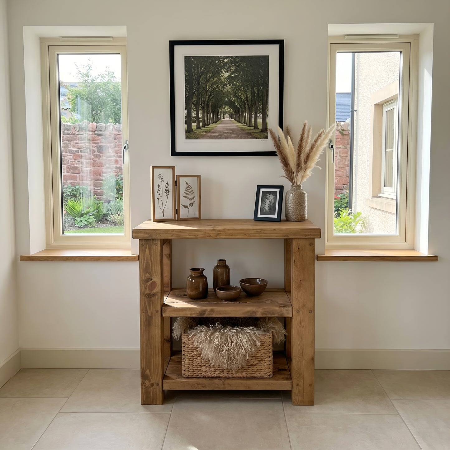 BRAMLEY Console Table / Side Table With Shelf Solid Wood
