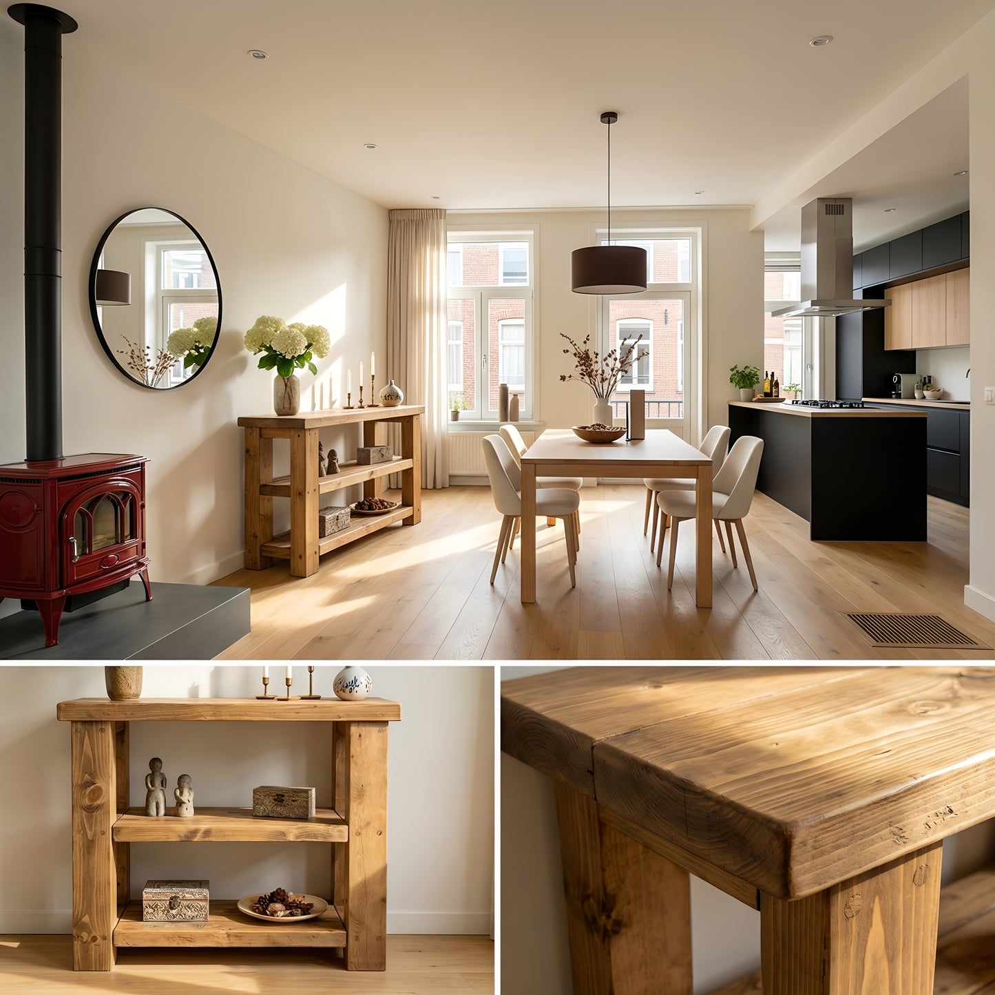 BRAMLEY Console Table / Side Table With Shelf Solid Wood