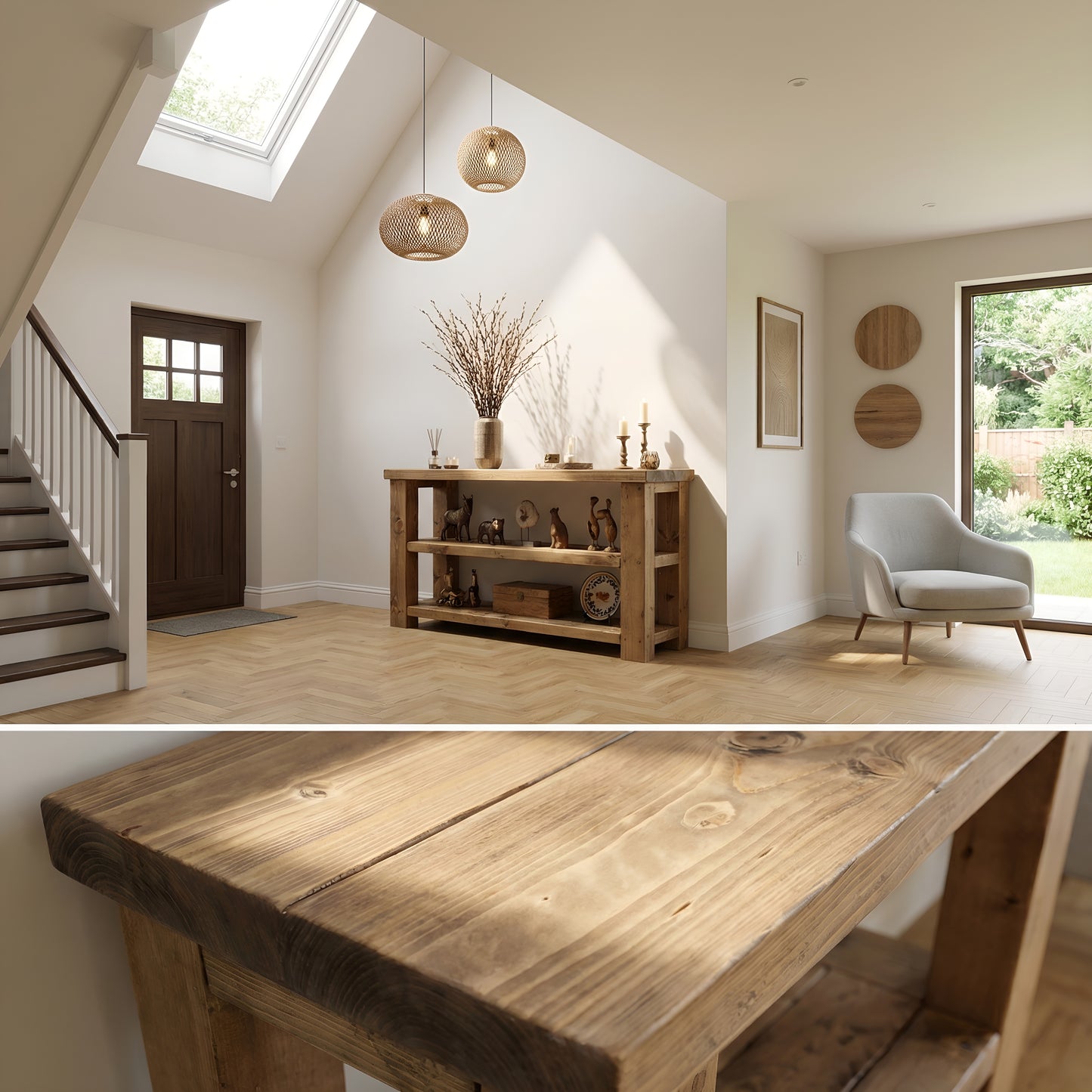 BRAMLEY Console Table / Side Table With Shelf Solid Wood