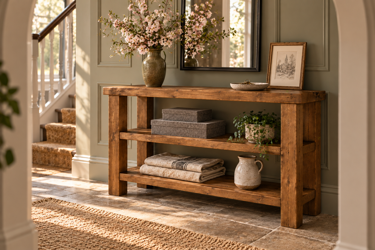 BRAMLEY Console Table / Side Table With Shelf Solid Wood