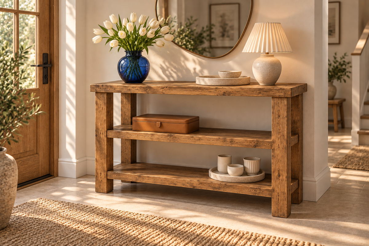 BRAMLEY Console Table / Side Table With Shelf Solid Wood