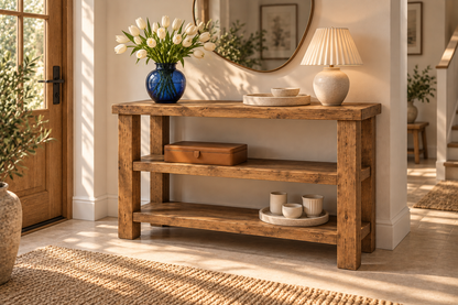BRAMLEY Console Table / Side Table With Shelf Solid Wood