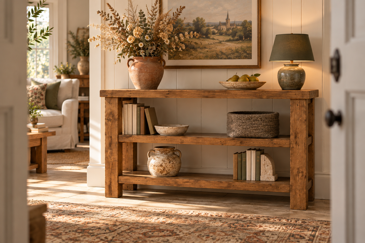 BRAMLEY Console Table / Side Table With Shelf Solid Wood