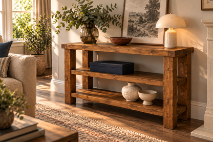 BRAMLEY Console Table / Side Table With Shelf Solid Wood