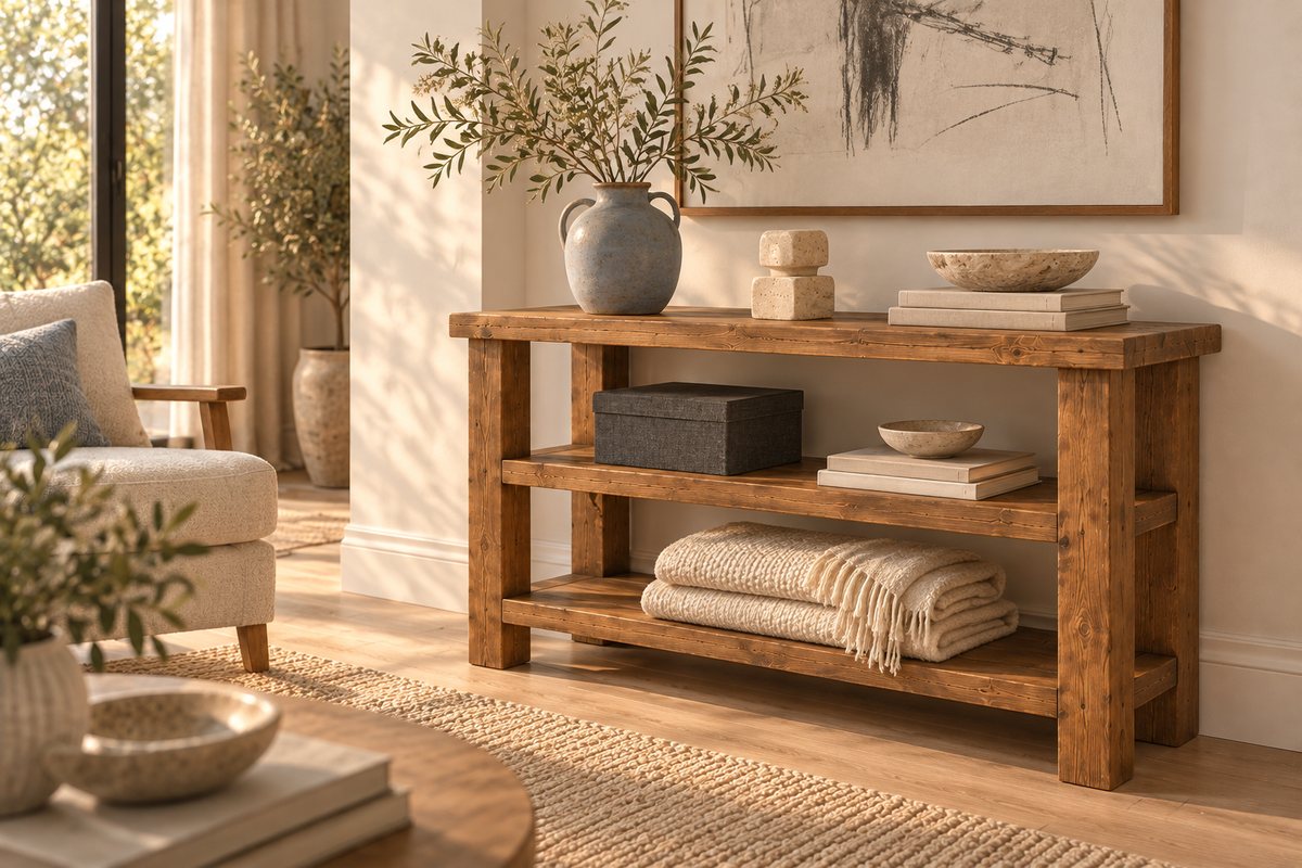 BRAMLEY Console Table / Side Table With Shelf Solid Wood