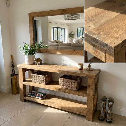 BRAMLEY Console Table / Side Table With Shelf Solid Wood