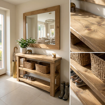 BRAMLEY Console Table / Side Table With Shelf Solid Wood