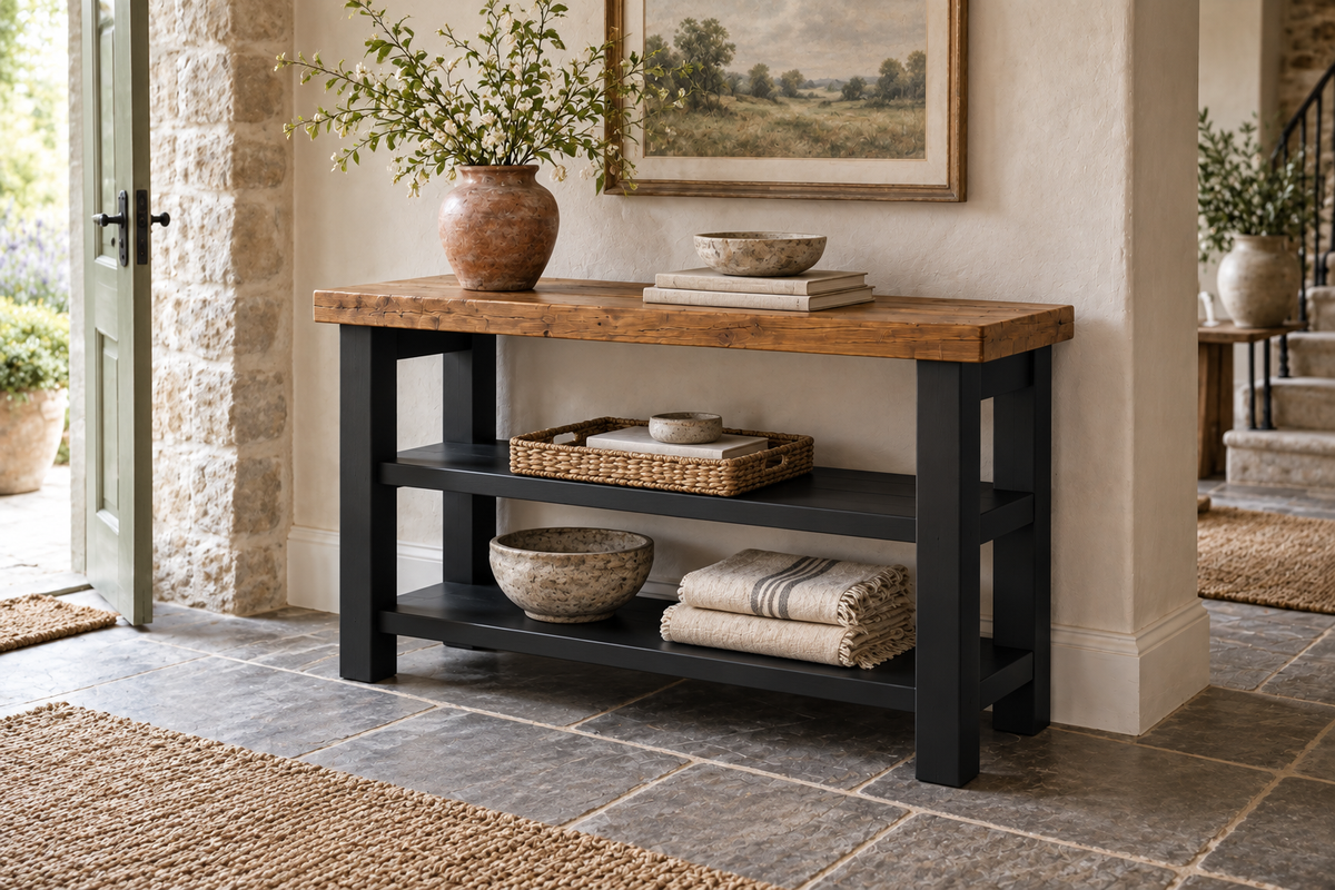 BRAMLEY Black Console Colour Solid Wood Bathroom Vanity With Shelf