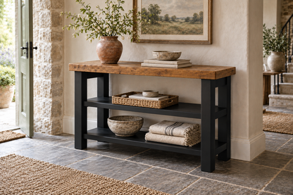 BRAMLEY Black Console Colour Solid Wood Bathroom Vanity With Shelf