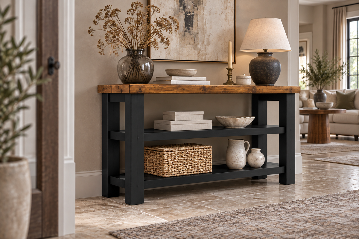 BRAMLEY Black Console Colour Solid Wood Bathroom Vanity With Shelf