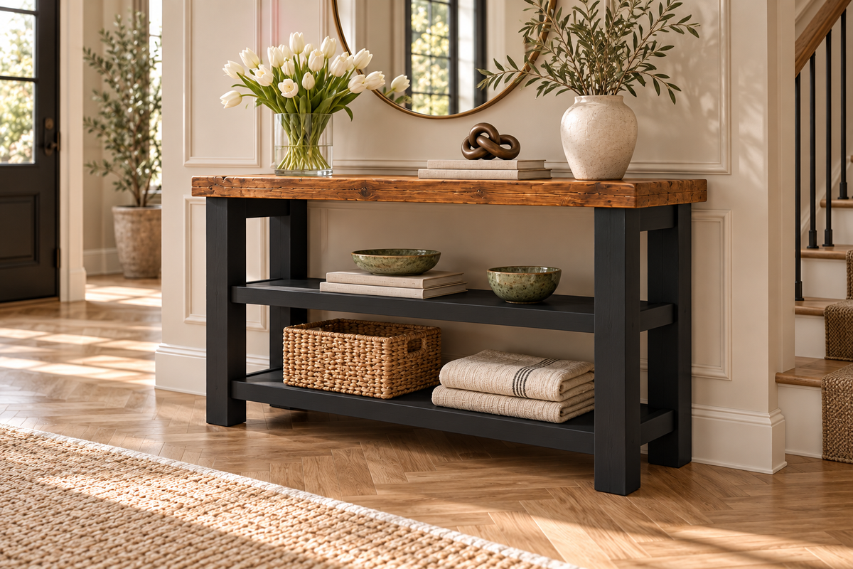 BRAMLEY Black Console Colour Solid Wood Bathroom Vanity With Shelf