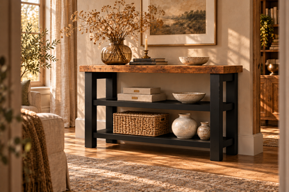 BRAMLEY Black Console Colour Solid Wood Bathroom Vanity With Shelf