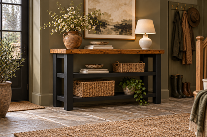 BRAMLEY Black Console Colour Solid Wood Bathroom Vanity With Shelf