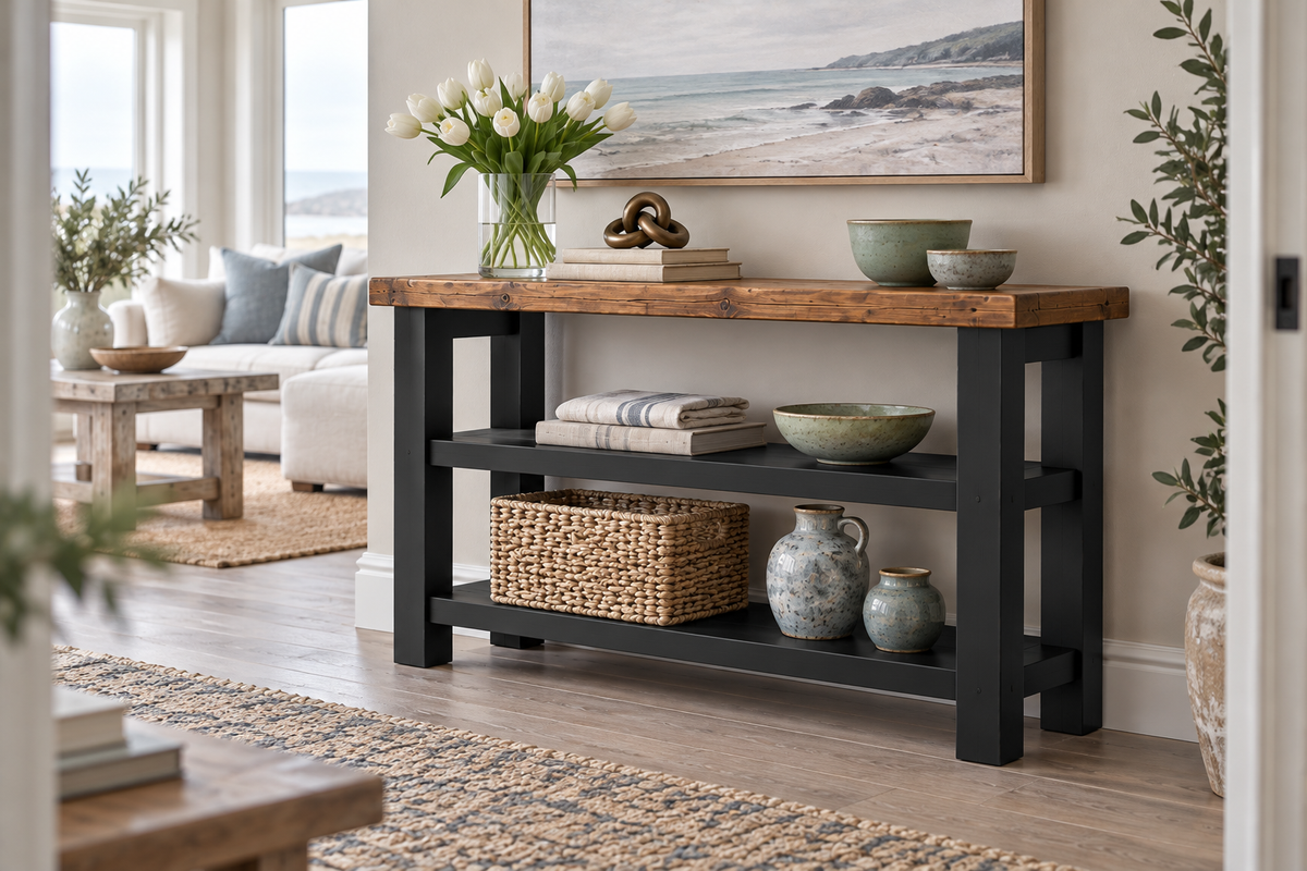 BRAMLEY Black Console Colour Solid Wood Bathroom Vanity With Shelf