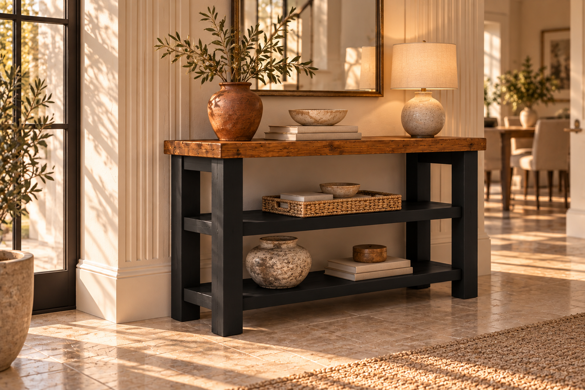 BRAMLEY Black Console Colour Solid Wood Bathroom Vanity With Shelf