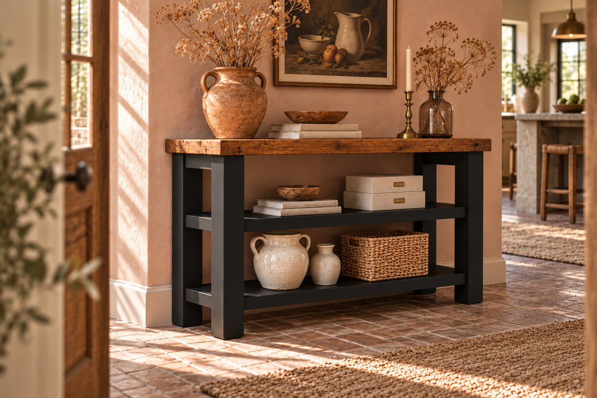 BRAMLEY Black Console Colour Solid Wood Bathroom Vanity With Shelf