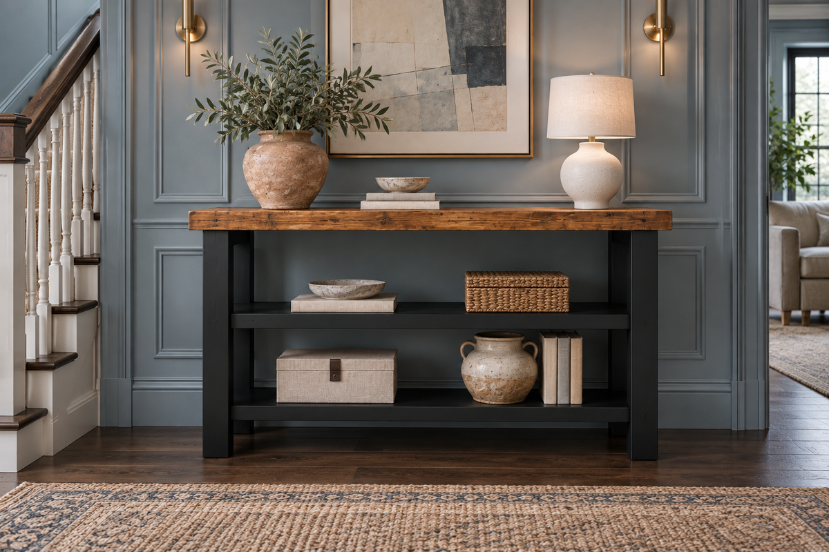 BRAMLEY Black Console Colour Solid Wood Bathroom Vanity With Shelf