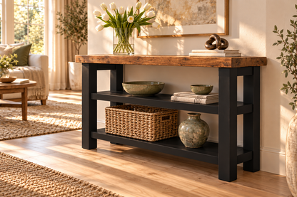 BRAMLEY Black Console Colour Solid Wood Bathroom Vanity With Shelf
