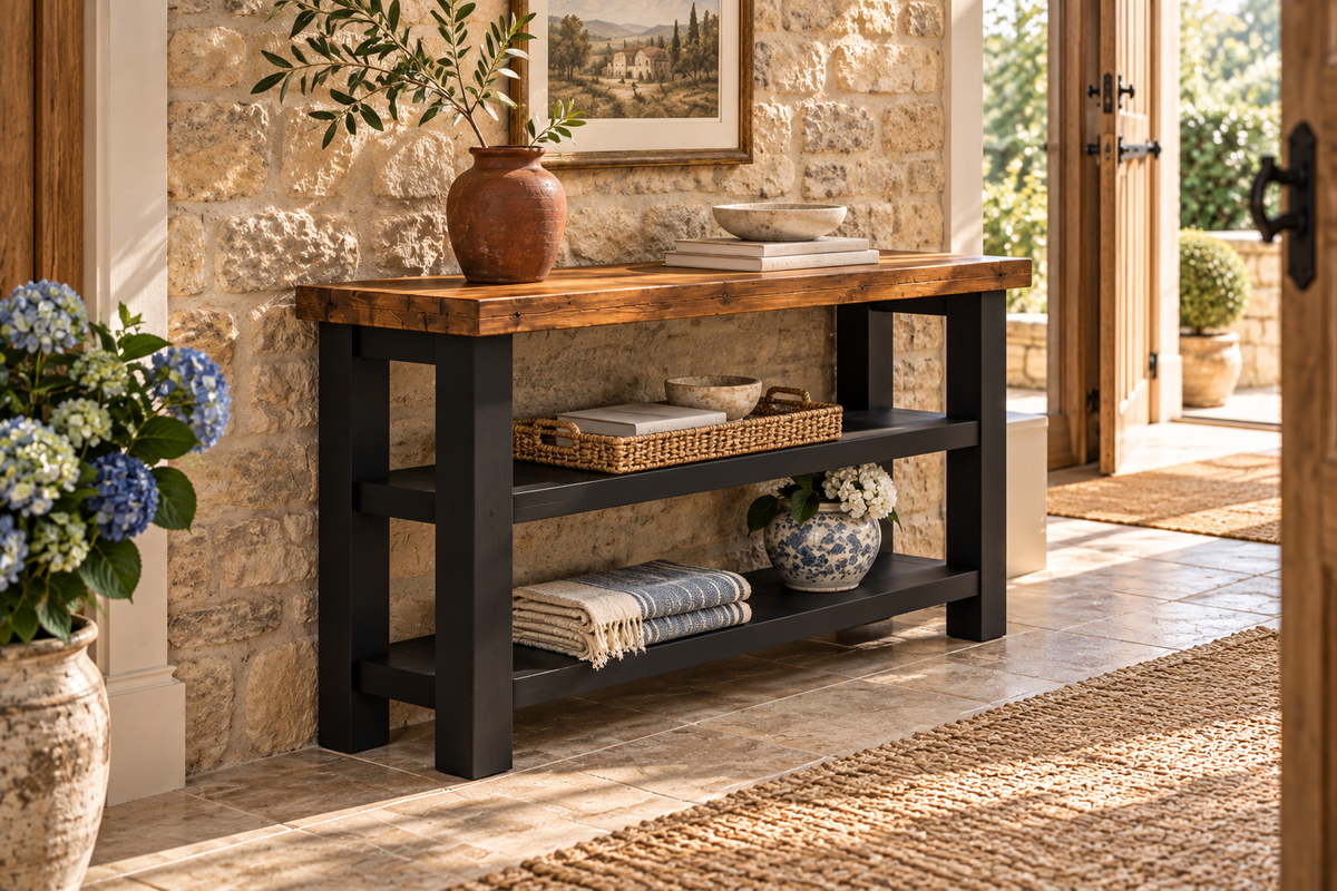 BRAMLEY Black Console Colour Solid Wood Bathroom Vanity With Shelf