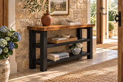 BRAMLEY Black Console Colour Solid Wood Bathroom Vanity With Shelf