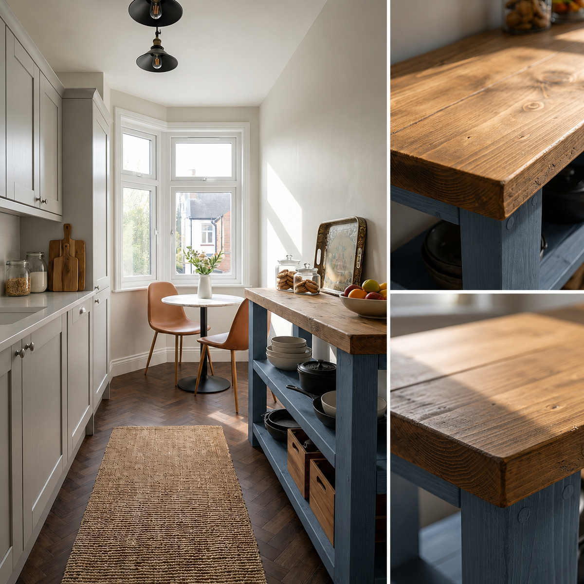 BRAMLEY Blue Console Table / Side Table With Shelf Solid Wood