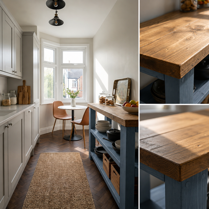 BRAMLEY Blue Console Table / Side Table With Shelf Solid Wood