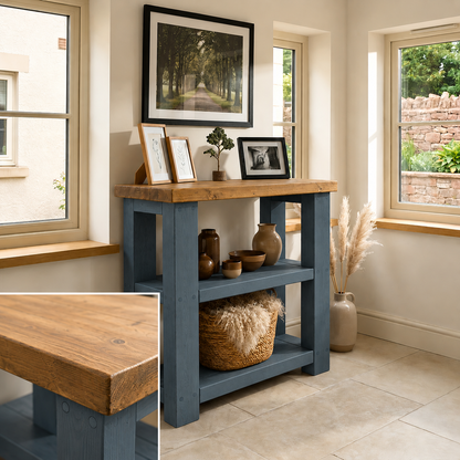 BRAMLEY Blue Console Table / Side Table With Shelf Solid Wood