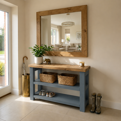 BRAMLEY Blue Console Table / Side Table With Shelf Solid Wood