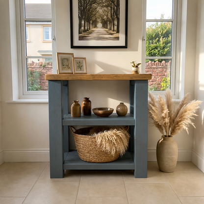 BRAMLEY Blue Console Table / Side Table With Shelf Solid Wood