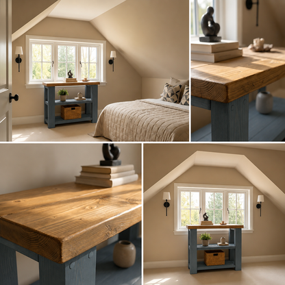 BRAMLEY Blue Console Table / Side Table With Shelf Solid Wood