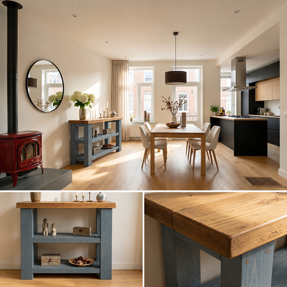 BRAMLEY Blue Console Table / Side Table With Shelf Solid Wood