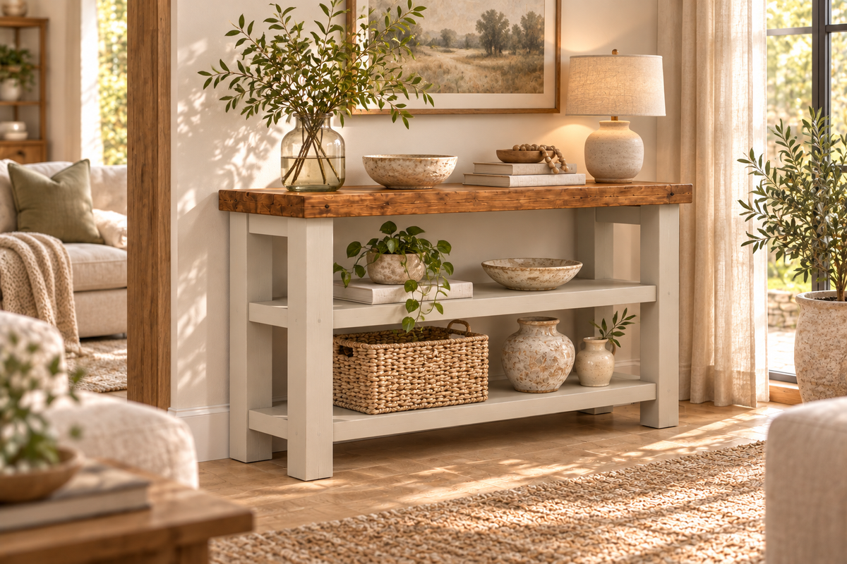 BRAMLEY Cashmere Console Colour Solid Wood Bathroom Vanity With Shelf
