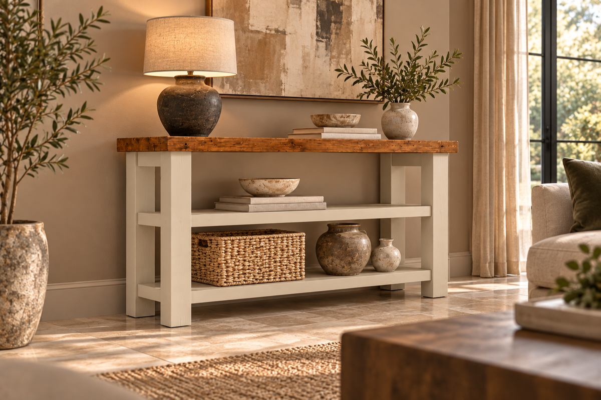 BRAMLEY Cashmere Console Colour Solid Wood Bathroom Vanity With Shelf