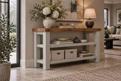 BRAMLEY Light Grey Console Colour Solid Wood Bathroom Vanity With Shelf