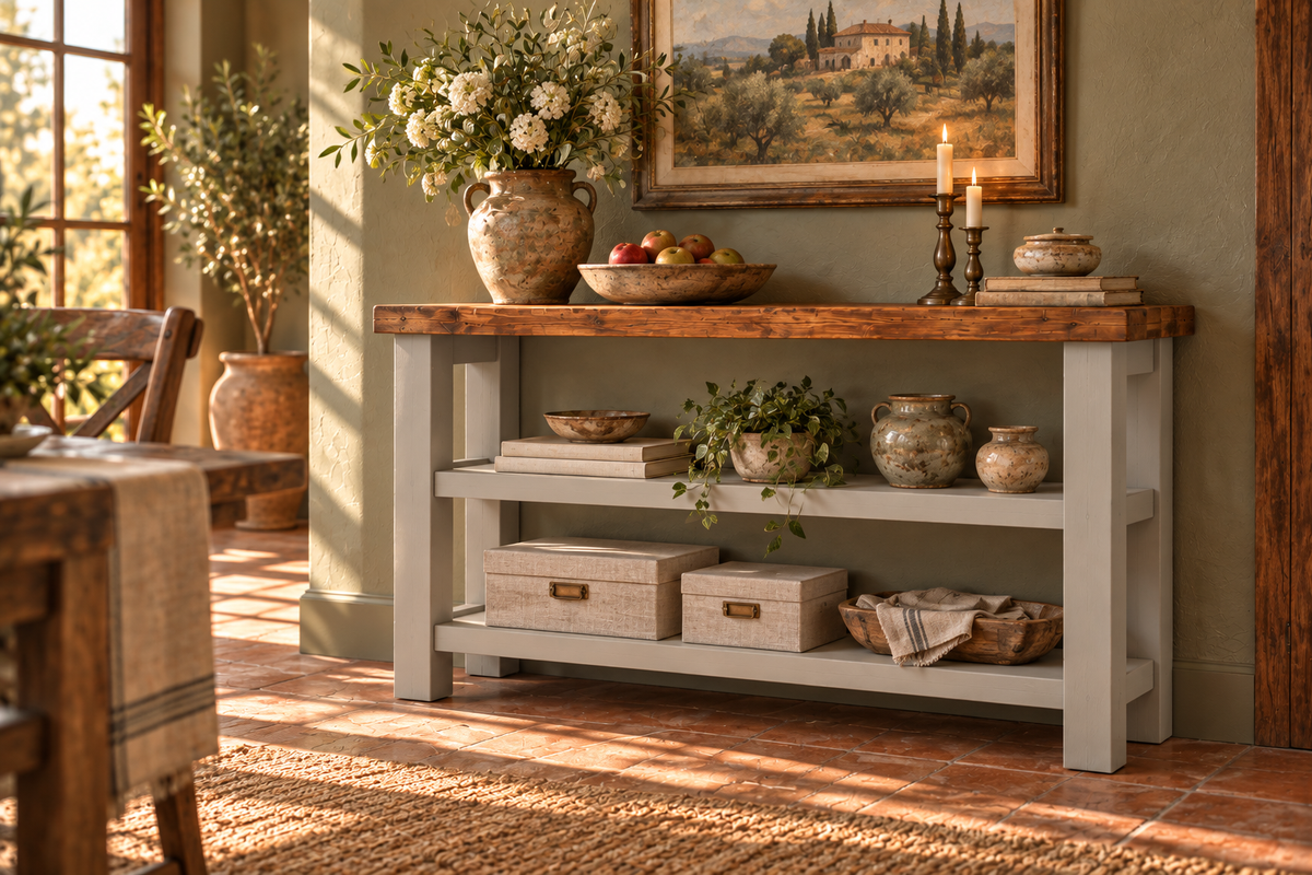 BRAMLEY Light Grey Console Colour Solid Wood Bathroom Vanity With Shelf