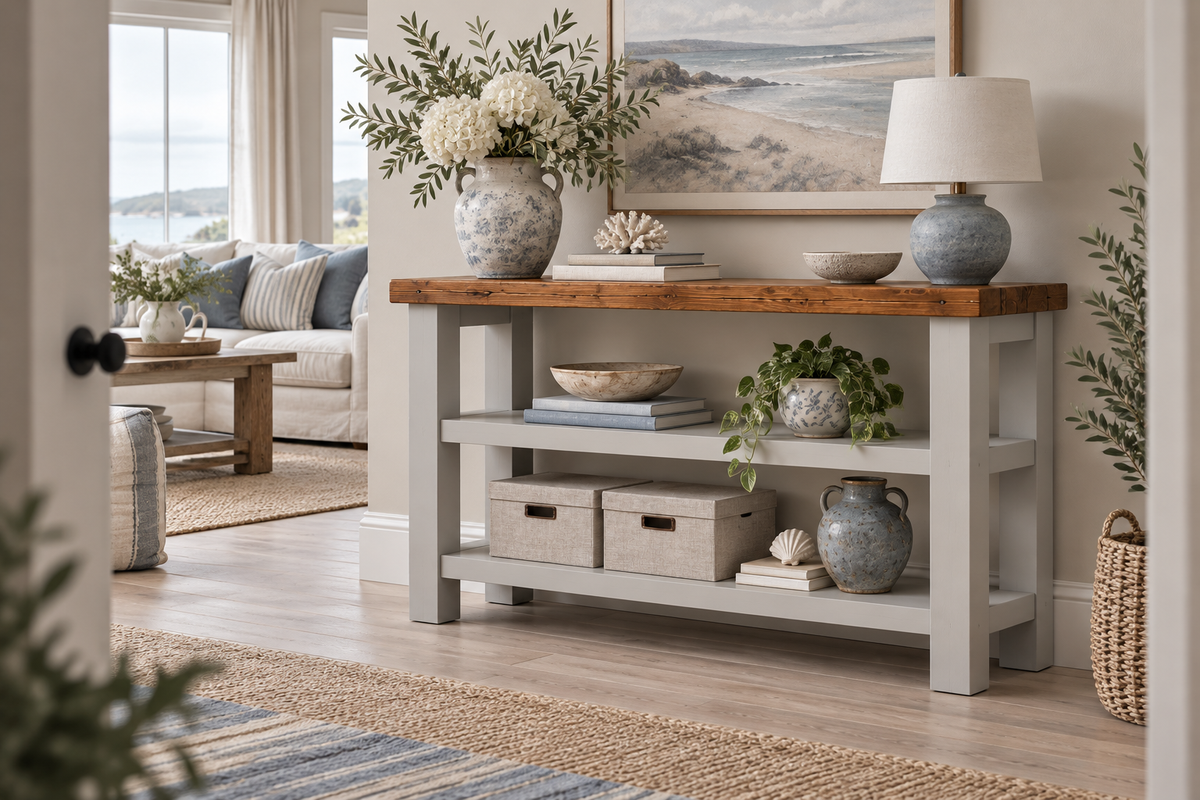 BRAMLEY Light Grey Console Colour Solid Wood Bathroom Vanity With Shelf