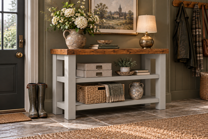 BRAMLEY Light Grey Console Colour Solid Wood Bathroom Vanity With Shelf
