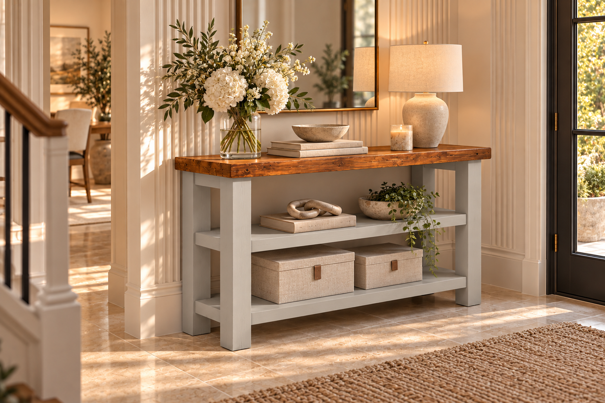 BRAMLEY Light Grey Console Colour Solid Wood Bathroom Vanity With Shelf