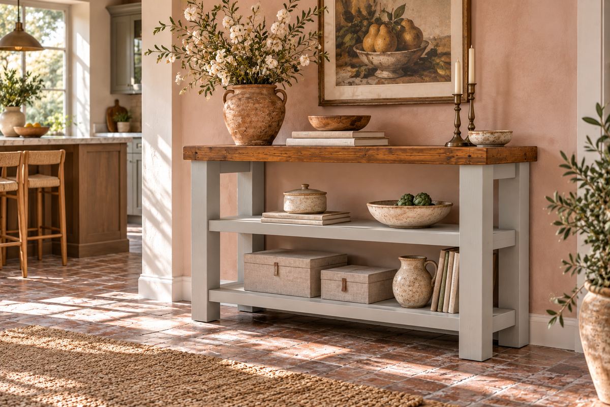BRAMLEY Light Grey Console Colour Solid Wood Bathroom Vanity With Shelf