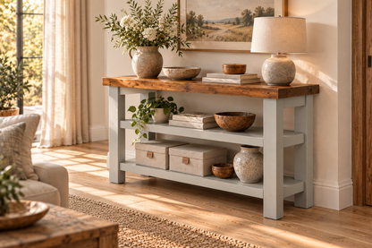 BRAMLEY Light Grey Console Colour Solid Wood Bathroom Vanity With Shelf