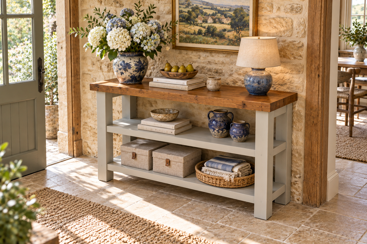 BRAMLEY Light Grey Console Colour Solid Wood Bathroom Vanity With Shelf