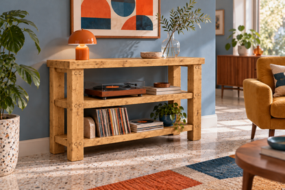 BRAMLEY Light Oak Colour Console Table / Side Table With Shelf Solid Wood