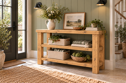 BRAMLEY Light Oak Colour Console Table / Side Table With Shelf Solid Wood