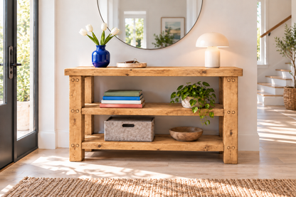 BRAMLEY Light Oak Colour Console Table / Side Table With Shelf Solid Wood