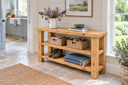 BRAMLEY Light Oak Colour Console Table / Side Table With Shelf Solid Wood