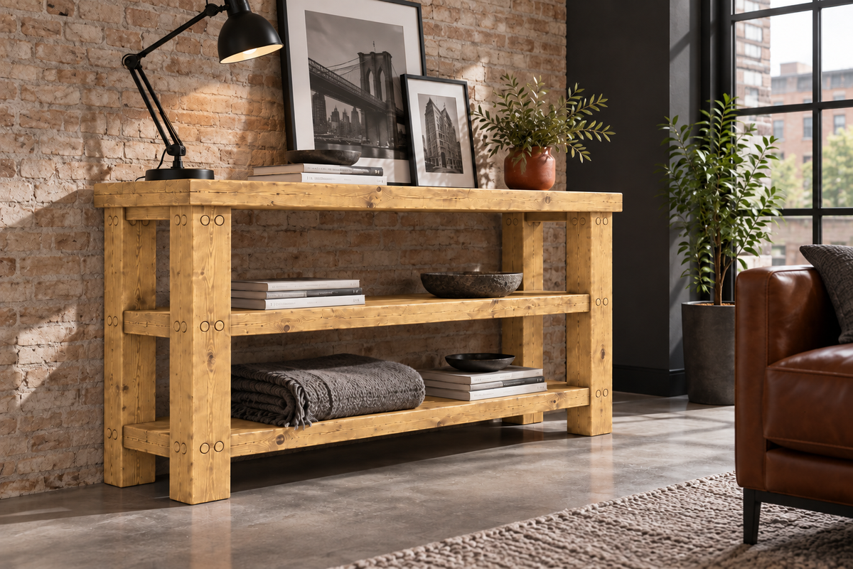 BRAMLEY Light Oak Colour Console Table / Side Table With Shelf Solid Wood